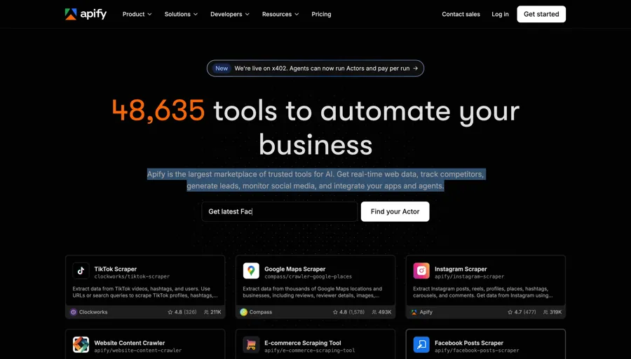 Apify homepage