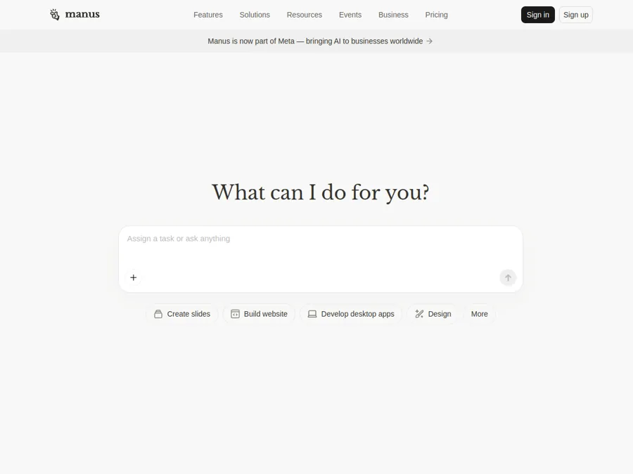 Manus homepage
