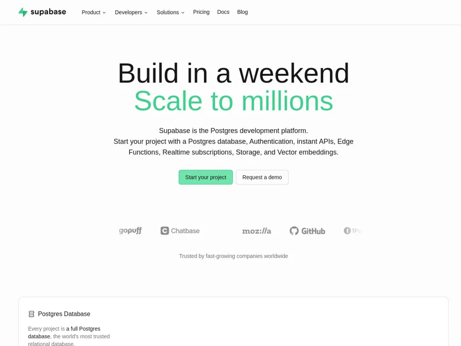 Supabase homepage